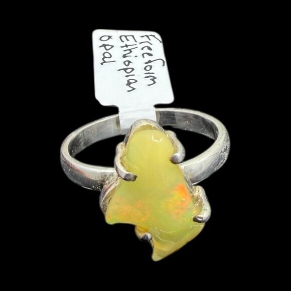 Freeform Ethiopian Opal Ring 925 Sterling Silver Size 9 Handmade - Picture 7 of 7
